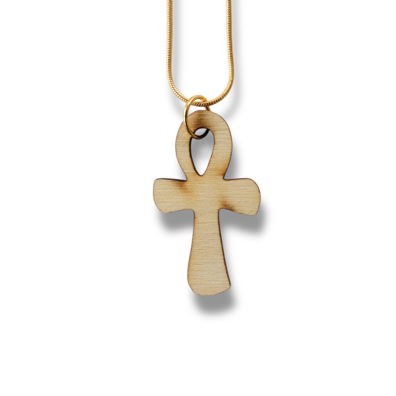 Necklace - Ankh - Key of Life Snake and Cable Link chains - Birch Wood